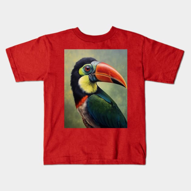 Amazing Zoo Green Aracari in Oil Paint Hyperrealism Kids T-Shirt by ABART BY ALEXST 